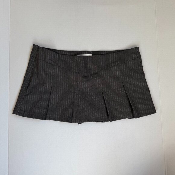 Almost Famous Black Pinstripe Skirt with Pleated Ruffle - Picture 1 of 3